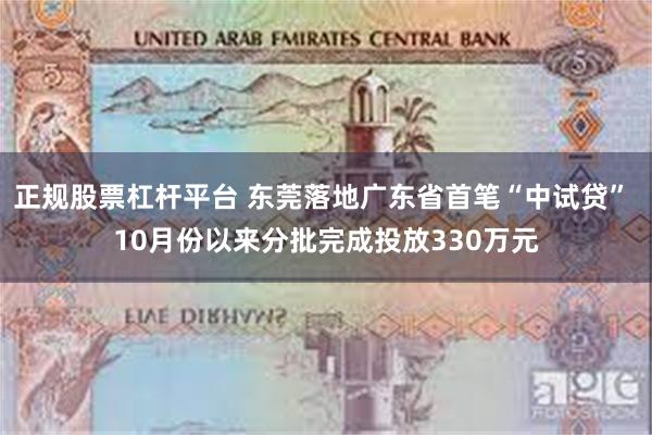 正规股票杠杆平台 东莞落地广东省首笔“中试贷” 10月份以来分批完成投放330万元